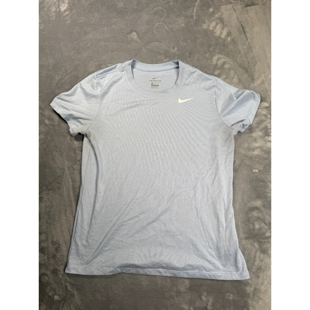 Nike Dri Fit T Shirt Womens Medium Light Blue Swoosh Logo Standard Fit Athletic